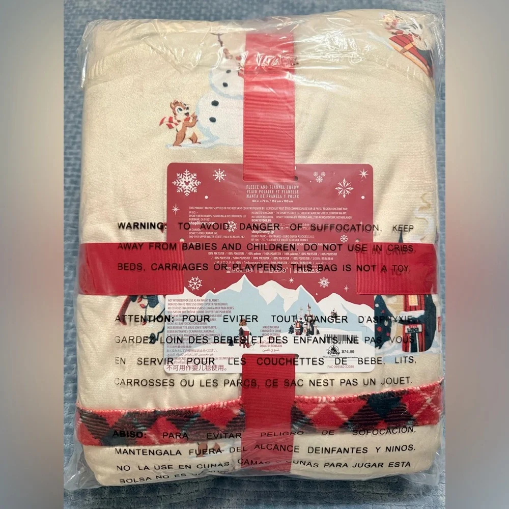 Disney Parks Holiday Red and Black Checkered reversible Fleece Blanket NWT